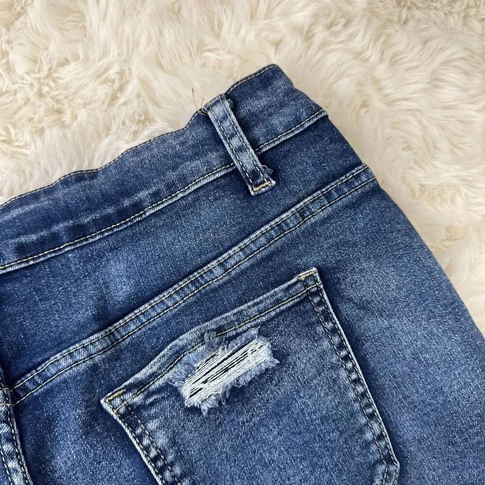 Shein Denim Shorts L (W30 Inseam 2) Blue Distressed Raw Hem Stretch Womens